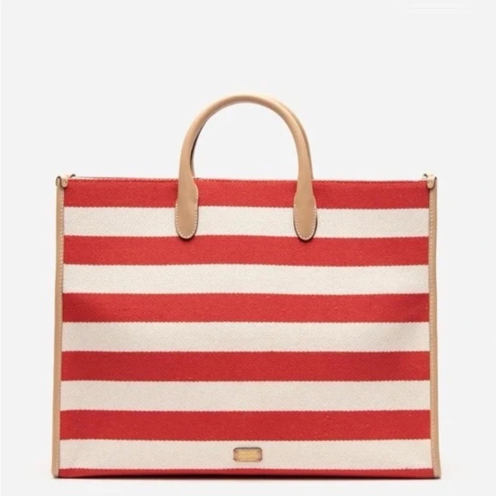 Frances Valentine New York XL Tote, Crossbody Bag Red & Cream Strip L/N